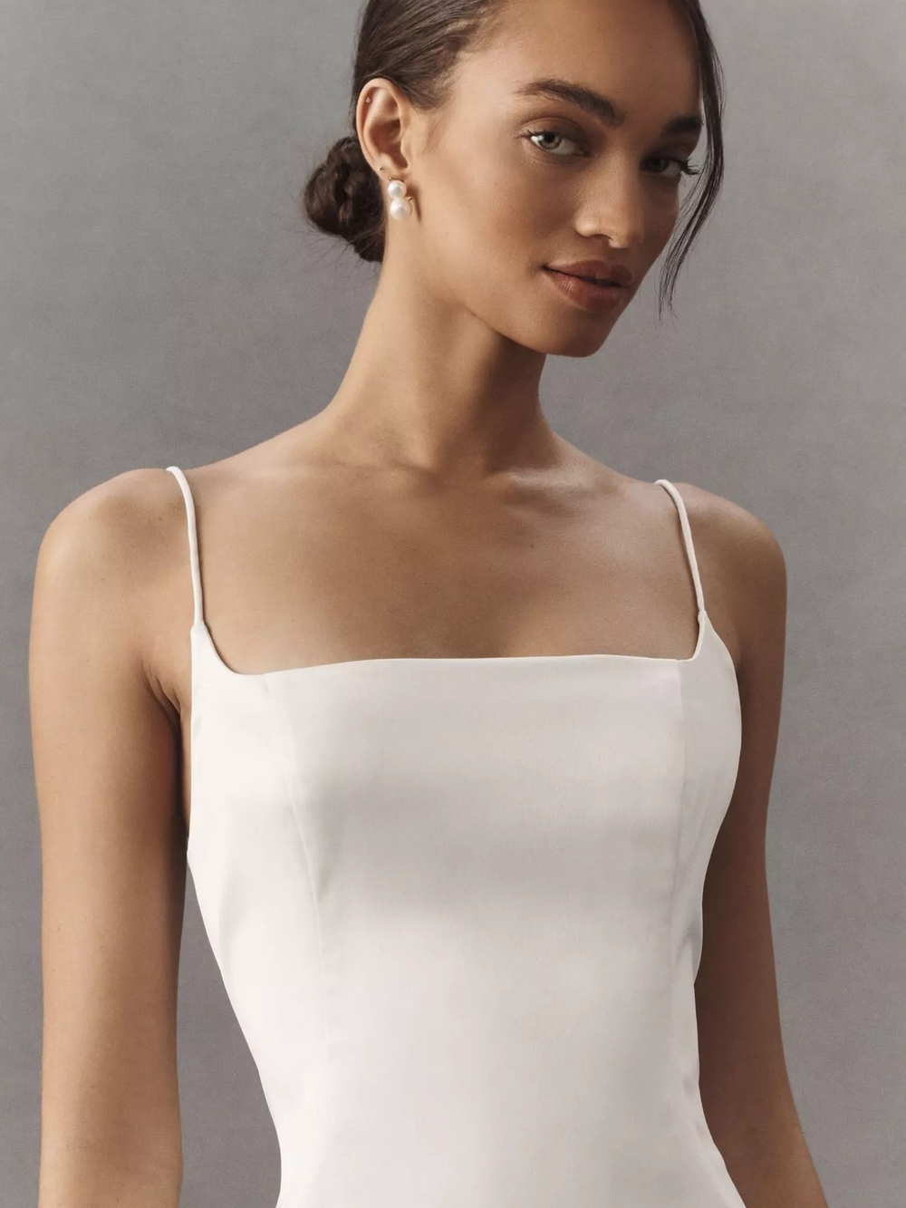 BHLDN Square-Neck Back-Slit Slim Stretch Satin Midi Dress - Picture 4 of 8